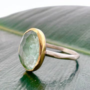 Rose Cut Celadon Beryl Chiseled Ring