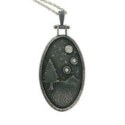 Close up image of Starry Night Pendant with CZ Ovals with hinge.