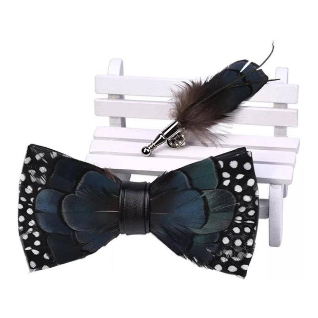 Green Polka Dot Feather Bow Tie