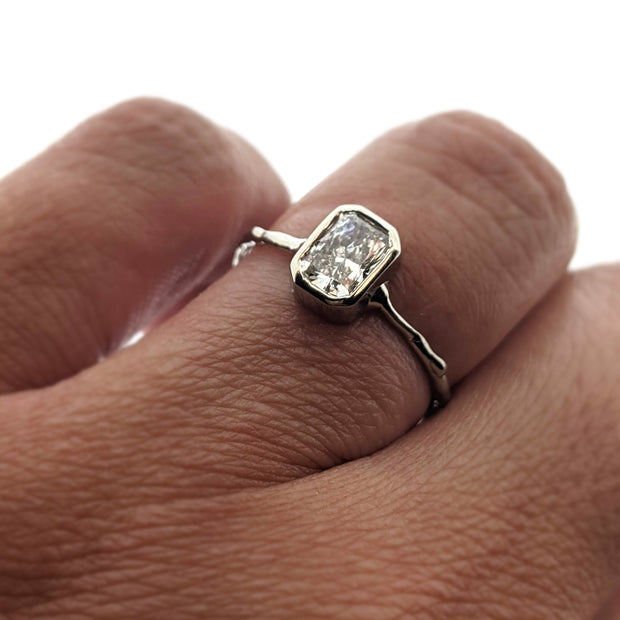 Detail shot of AnnaBeth Diamond Ring on woman's hand to help give an idea of its scale.