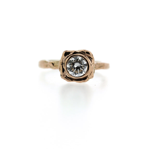 unique alternative engagement ring, bezel set diamond or moissanite in choice of gold