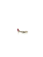 dainty organic pink sapphire arched shadow band stacking ring with marquise shaped stone in two tone band