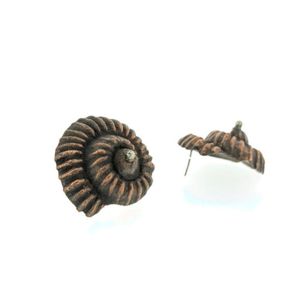 Copper Ammonite Shell Studs with Silver Accent
