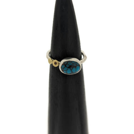 Luxe Egyptian Turquoise with Red Cognac Diamond Ring