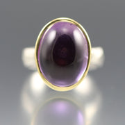 Full frontal view of amethyst chiseled ring.