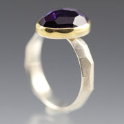 Side view of openeing of ring on Rose Cut Amethyst Chiseled Ring.