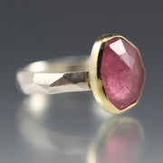 Angled view of Rose Cut Pink Sapphire Chiseled Ring.