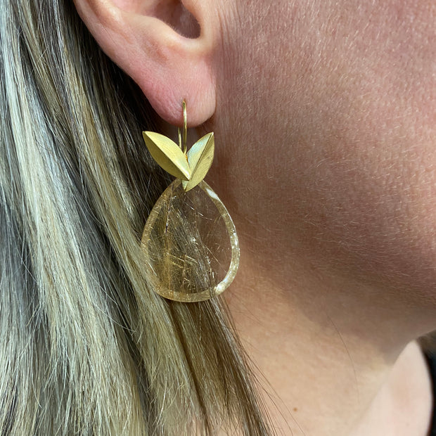 Gold Rutile Quartz Bloom Earrings