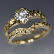 Full image of Moissanite Cobblestone Engagement Ring with matching wedding band.