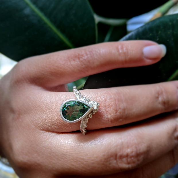 Full view of Gina Ring on woman's hand to help give an idea of its scale.