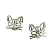 Close up image of Mini Kitty Studs. These studs are created with silver wire creating the shape of a cats face.