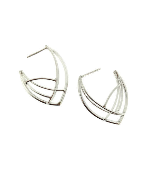 Full image of Medium Cat's Eye Hoop Earrings on white background. These earrings were inspired by a cats eye and are made of intertwining lines of wire to create the shape of a cats eye.