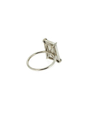 Full image of back of Rectangular Rutilated Quartz Ring. This ring has a set rectangular quartz in silver.