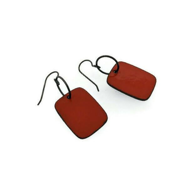 red powdercoat rounded rectangular dangle earrings by Mary and LouAnn