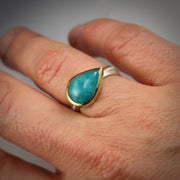 Full view of Amazonite Leaf Ring on finger to give idea of scale of piece.