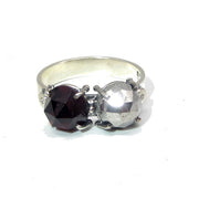 Full view of Gothic - Gemstone Ring. This ring features set garnet, pyrite, and diamonds accenting the garnet and pyrite.