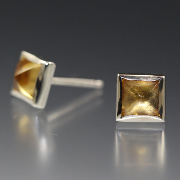 Full view of front and side profile of Square Stud Earrings - Citrine.