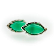 Close up view of Rosa - Green Onyx earrings.