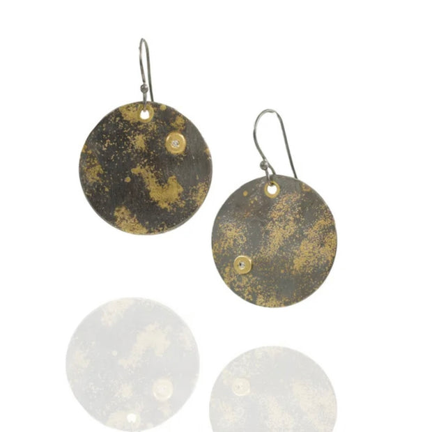 Full image of Fused Lichen Full Moon Disc Diamond Accent Earrings./
