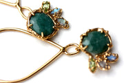 Detail of Organic Emerald and Gold Dangle Earrings with labradorite and peridot accents
