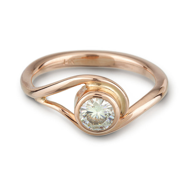 Rose Gold and Moissanite Engagement ring inspired by vines and waves