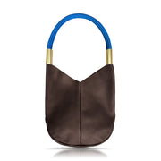 Small Brown Leather Tote with Harborside Blue Dock Line and Classic Brass