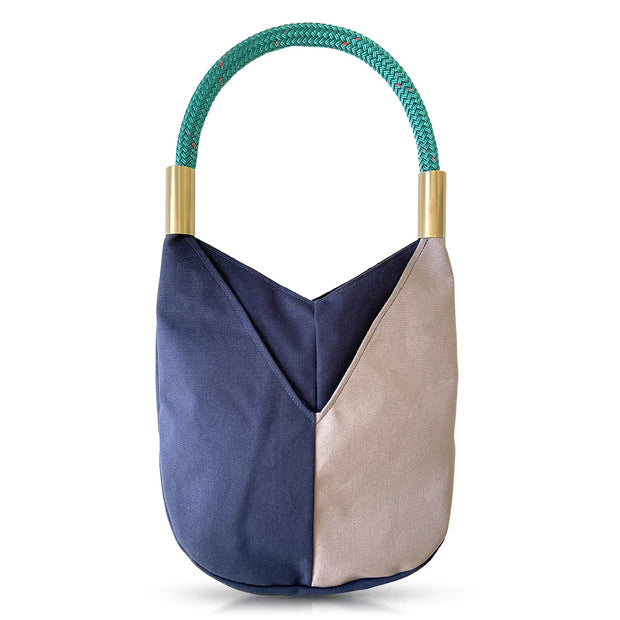Large Vineyard Navy Canvas Tote with Seaside Teal Dock Line and Classic Brass