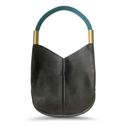 Large Black Leather Tote with Seaside Teal Dock Line and Classic Brass