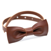 Angled view of brown Gentlemen's Leather Bowtie.