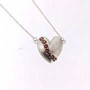 Studded Heart Necklace - Garnet
