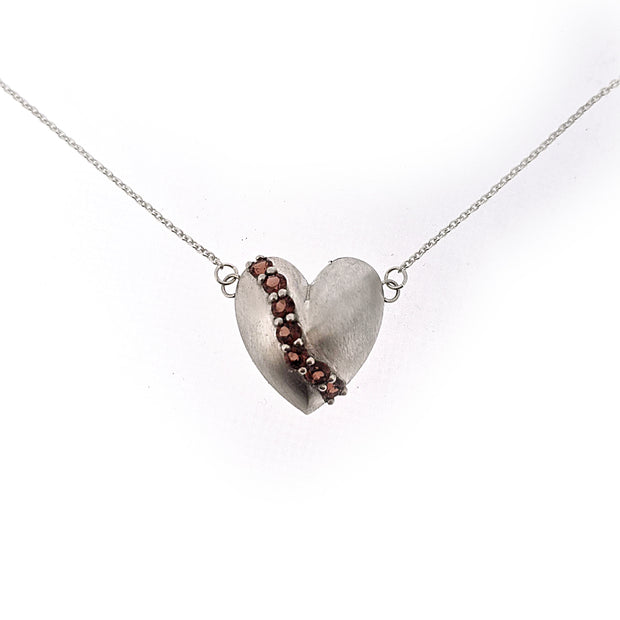 Studded Heart Necklace - Garnet