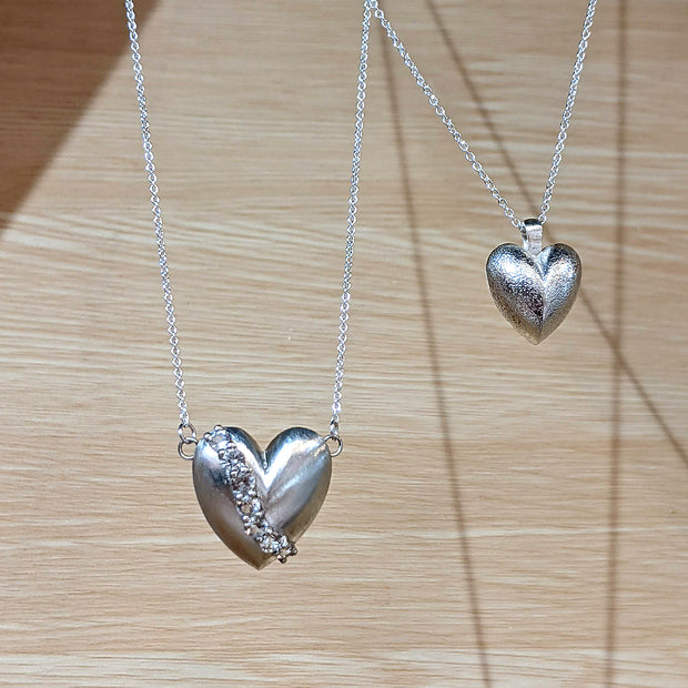 Studded Heart Necklace -White Sapphire