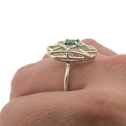 Oval Deco Teal Tourmaline Openwork Ring