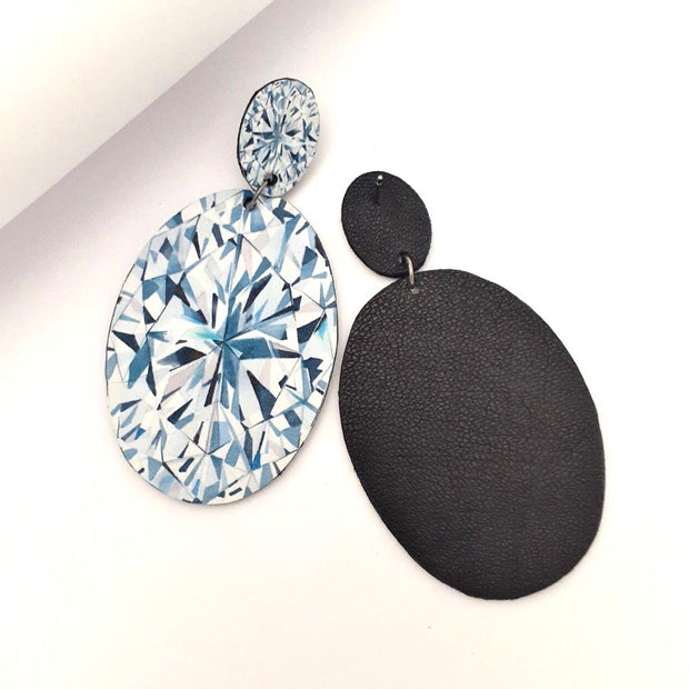 Full view of front and back of Oval Shaped Diamond Illustration - large Drop Earring.