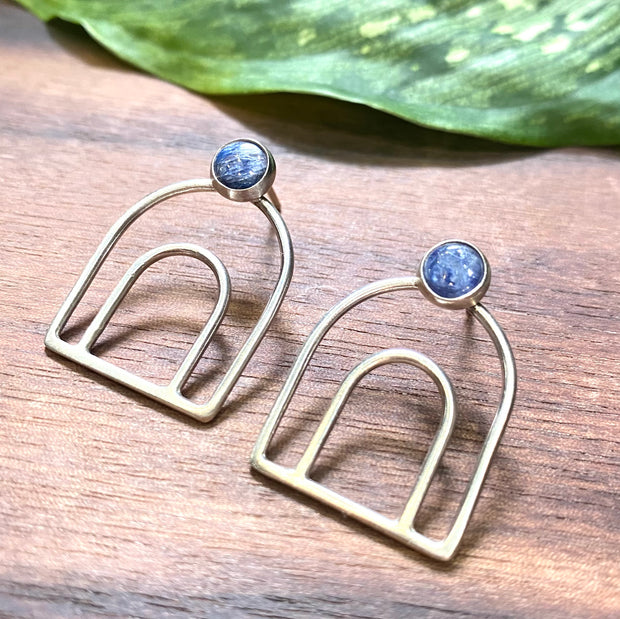 Detail shot of Melody Bow - Kyanite Earrings that show radiance of kyanite.