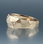 Side view of faceted Dome Ring with Diamonds.