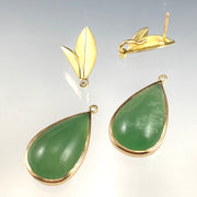 Full view of Chrysoprase - Convertible Bloom Earrings unattached from one another to showcase that they can be worn two ways. one of the earring backs is show to showcase how the earrings are convertible.