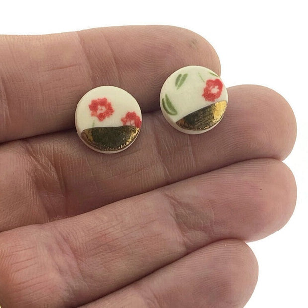 Small Circle Floral - Round Stud Earrings