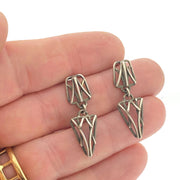Oxidized Double Dangling Openwork Earrings - small