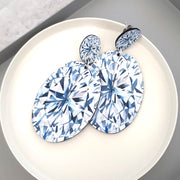 Full view of Oval Shaped Diamond Illustration - large Drop Earring.
