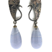 Fused Lichen Scrolly Blue Lace Agate Drop Earrings