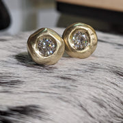 matte finished diamond stud earrings bezel set in organic gold
